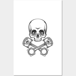 Human Skull with Engine Pistons Posters and Art